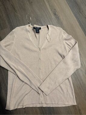 Love & Whimsy Women's Cream Ribbed V-Neck Cardigan Sweater